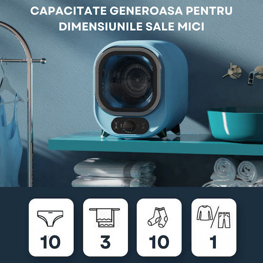 Uscător Compact Portabil de Haine Mini Dasbo cu Condensator 0,8 Kg cu Pompă de Căldură 2 Setări de Temperatură Albastru