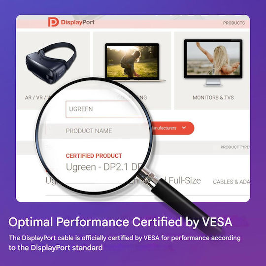 Ugreen Cablu DisplayPort 2.1 Certificat Vesa 2 M Suportă 16k@30hz 8k@240hz 4k@240hz 40 Gbps Hdr Hdcp 2.2 Dsc 1.2a Compatibil Freesync/g-sync Pc Gaming Monitor Tv
