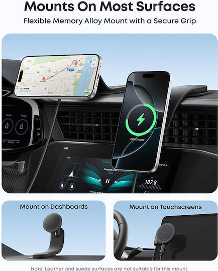 Nano Magnetic Car Mount Wireless Charging Detachable 15w 360° Black