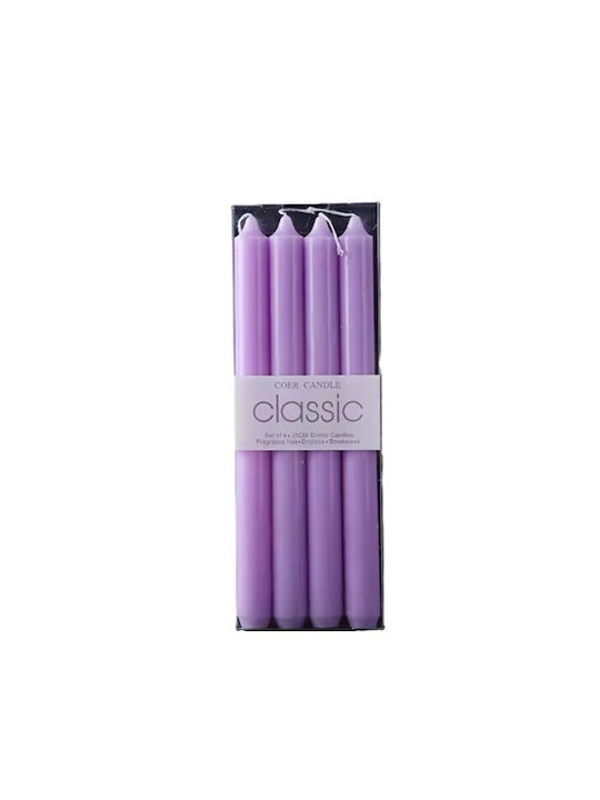 Alista Home Lumânare Decorativă Conică Violet 25cm 80gr 4 Bucăți