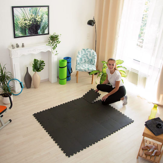 Relaxdays Gymnastikmatten Puzzle Gymnastikmatten Schwarz 30x30x30cm 24 Stück
