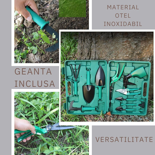 Set 10 Accesorii Grădină Alista Home Geantă Depozitare Inclusă Oțel Inoxidabil 37 X 28 Cm Verde