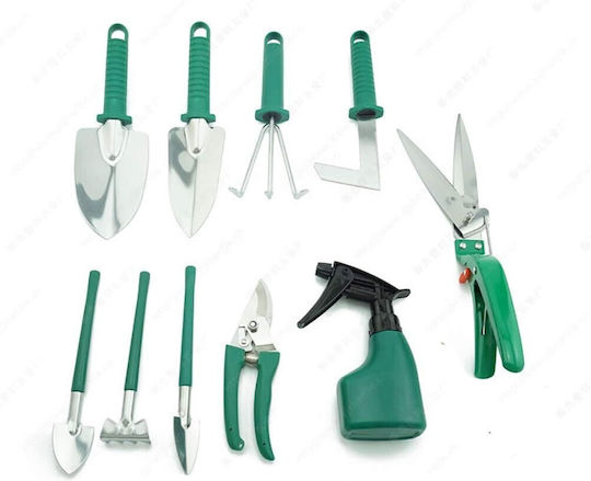 Set 10 Unelte de Grădină Alista Home Pentru Plantare Prelucrare Sol Îngrijire Plante Mânere Verzi PVC Material Oțel Inoxidabil Cutie Inclusă 37x28x7 Cm Negru
