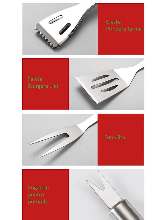 Set Ustensile Grătar 20 Piese Alista Home Oțel Inoxidabil Geantă Oxford Argintiu