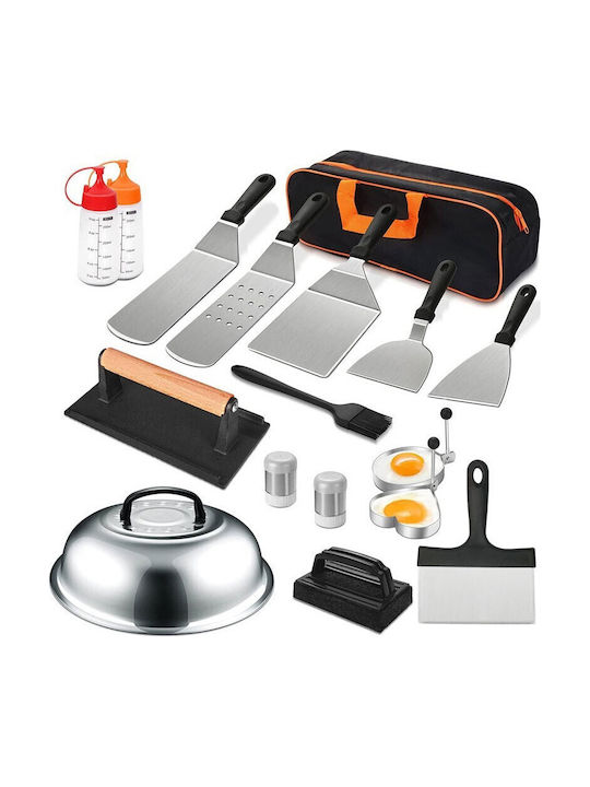 Set Ustensile Grătar Alista Home Set 17 Piese Ustensile Grătar Pregătire Plită Ustensile Oțel Inoxidabil Mânere Plastic PP Geantă Neagră