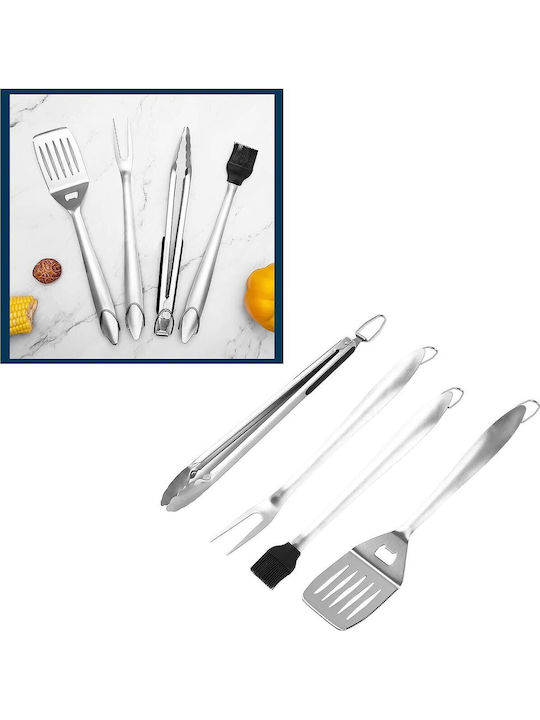 Set 4 Alista Home Ustensile din Oțel Inoxidabil pentru Grătar Cu Agățătoare Rezistente la Temperatură Înaltă Argintii