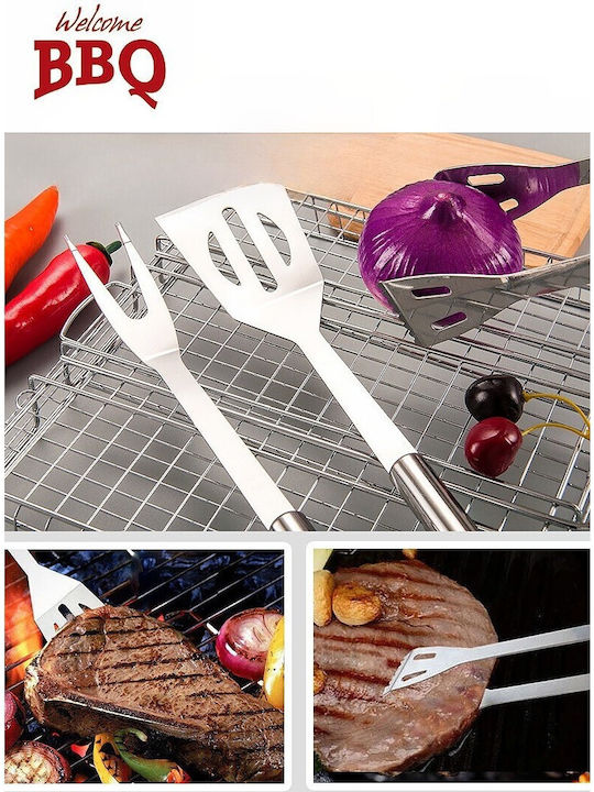 Set 5 Piese Unelte Grătar Alista Home Oțel Inoxidabil Geantă Oxford Argintiu