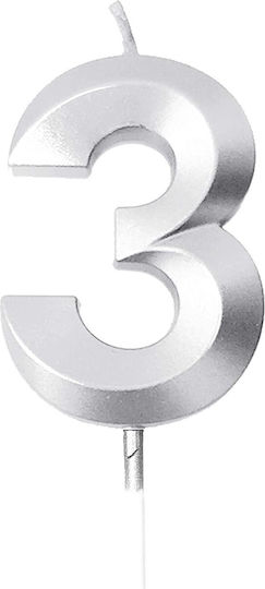 Number 3 Candle Alista Home Diamond Model 5 X 3.4 Cm Silver