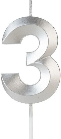 Number 3 Candle Alista Home Diamond Model 5 X 3.4 Cm Silver