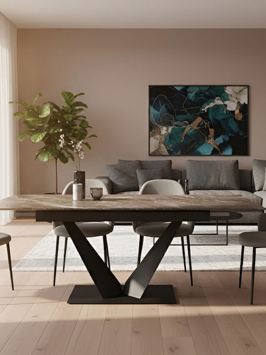 Manitoba Esszimmer- und Küchentisch Ausziehbar mit Steinoberfläche Grau-Schwarz 160(+40)×90×75cm