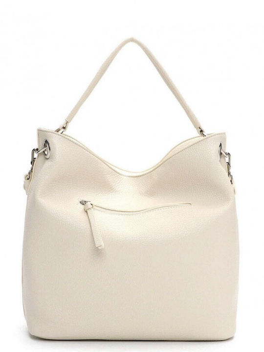 Damen Leder Schultertasche in Creme