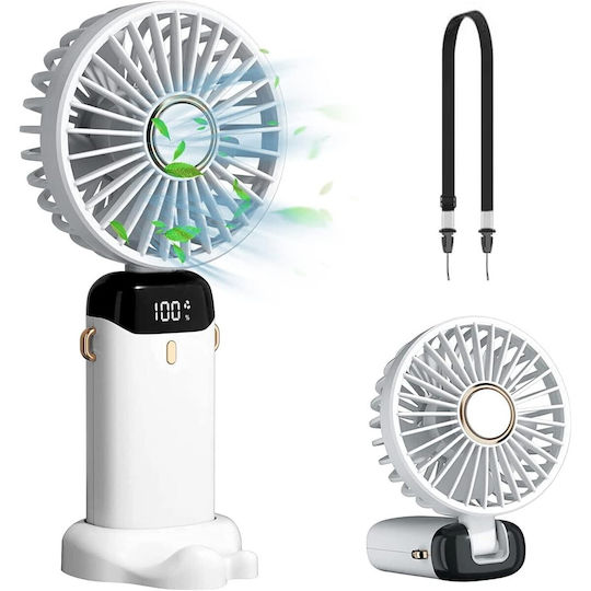 Ventilator Ultra Portabil Aromaterapie Alista Home 3 În 1 De Mână Birou Gât 5 Niveluri Viteză Încărcare USB Durată Baterie 12h Ecran LCD Pliabil Alb