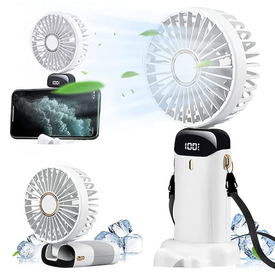 Ventilator Ultra Portabil Aromaterapie Alista Home 3 În 1 De Mână Birou Gât 5 Niveluri Viteză Încărcare USB Durată Baterie 12h Ecran LCD Pliabil Alb
