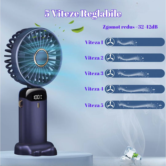 Ventilator Ultra Portabil Aromaterapie Alista Home 3 În 1 De Mână Birou Gât 5 Niveluri Viteză Încărcare USB Durată Baterie 12h Ecran LCD Pliabil Violet
