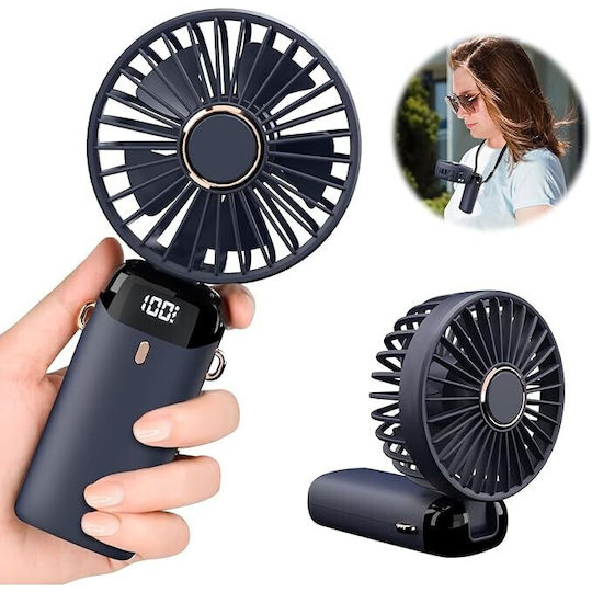 Ventilator Ultra Portabil Aromaterapie Alista Home 3 În 1 De Mână Birou Gât 5 Viteze Încărcare USB Durată Baterie 12h Ecran LCD Pliabil Albastru