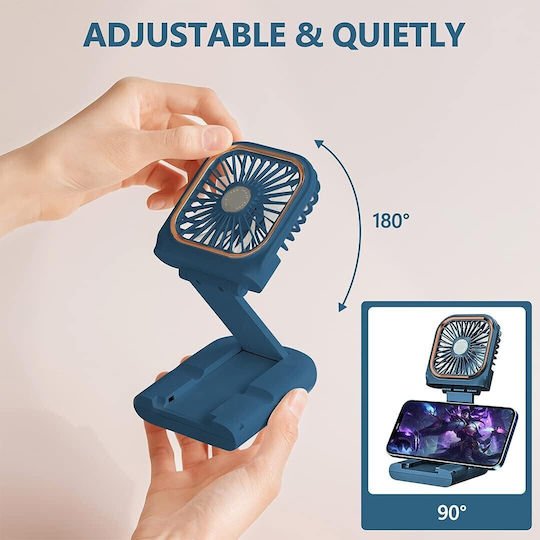 Alista Home Ventilator Portabil 3 În 1 De Mână Pentru Gât Birou 16 7 X 8 X 1 9 Cm 3 Viteze Încărcare USB Pliabil Display Digital Suport Telefon Albastru