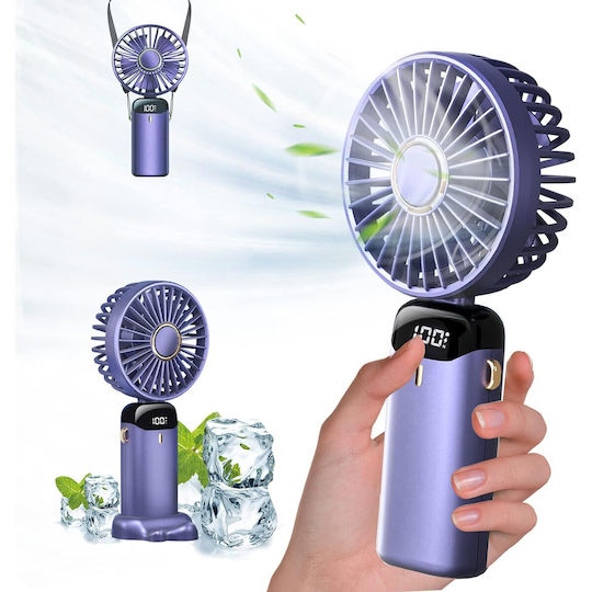Ventilator Ultra Portabil Aromaterapie Alista Home 3 În 1 De Mână Birou Gât 5 Niveluri Viteză Încărcare USB Durată Baterie 12h Ecran LCD Pliabil Violet