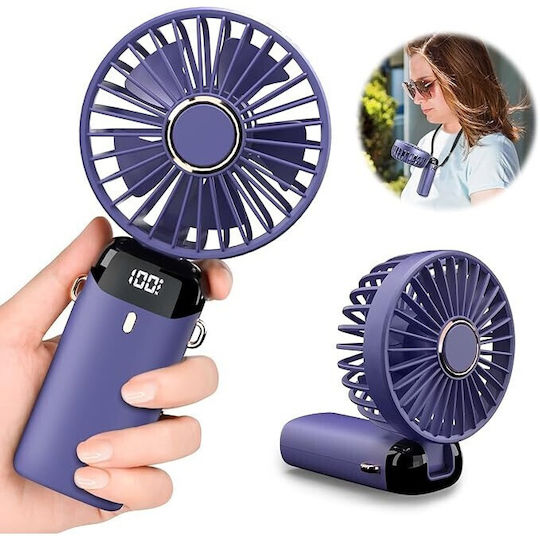 Ventilator Ultra Portabil Aromaterapie Alista Home 3 În 1 De Mână Birou Gât 5 Niveluri Viteză Încărcare USB Durată Baterie 12h Ecran LCD Pliabil Violet