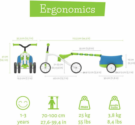 Chillafish Bicicletă Fără Pedale Quadie Verde