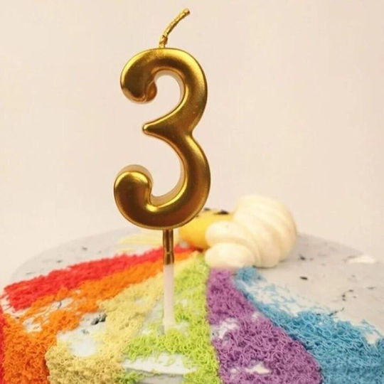Lumânare De Tort Alista Home Număr 3 Model Petrecere 4.5 X 2.5 Cm Parafină Aurie