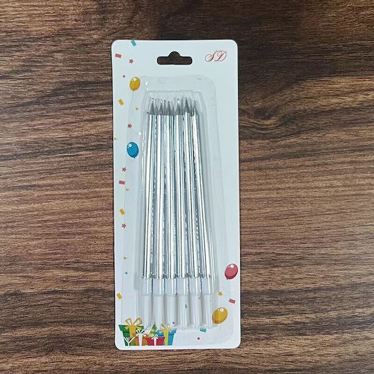 Set 6 Lumanări De Ziua De Naștere Din Parafină Lucioasă Argintii 11 X 0.4 Cm