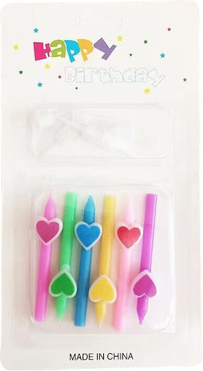 Set 6 Lumanări De Ziua De Naștere Model Creion Inimi 5.9 X 1.1 Cm Ceară Multicolor