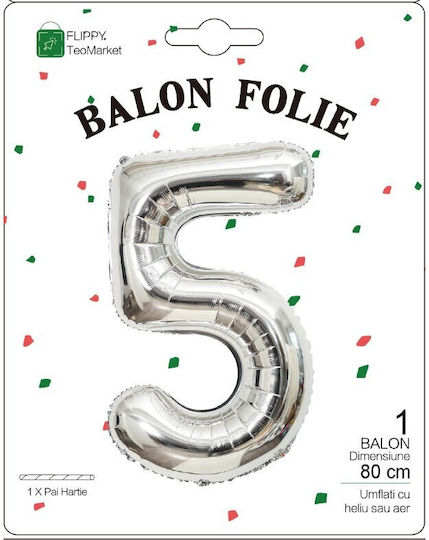 Αριθμός 5 Foil Jumbo Ασημί 80εκ.