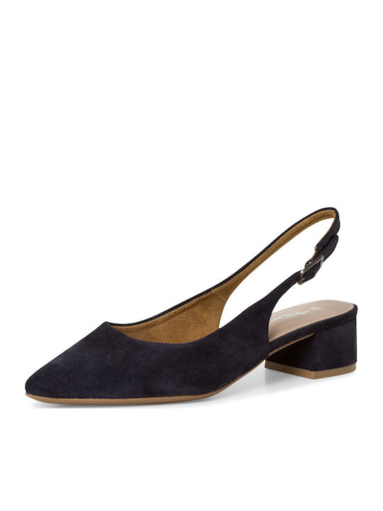 Tamaris Suede Μυτερές Γόβες με Χαμηλό Τακούνι Μπλε