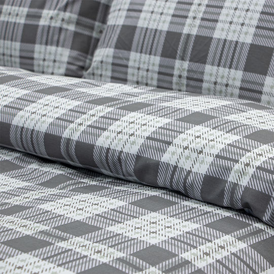 Lino Home Cotton Duvet Cover Set 225x245cm Super King with 2 Pillowcases Panier Grey