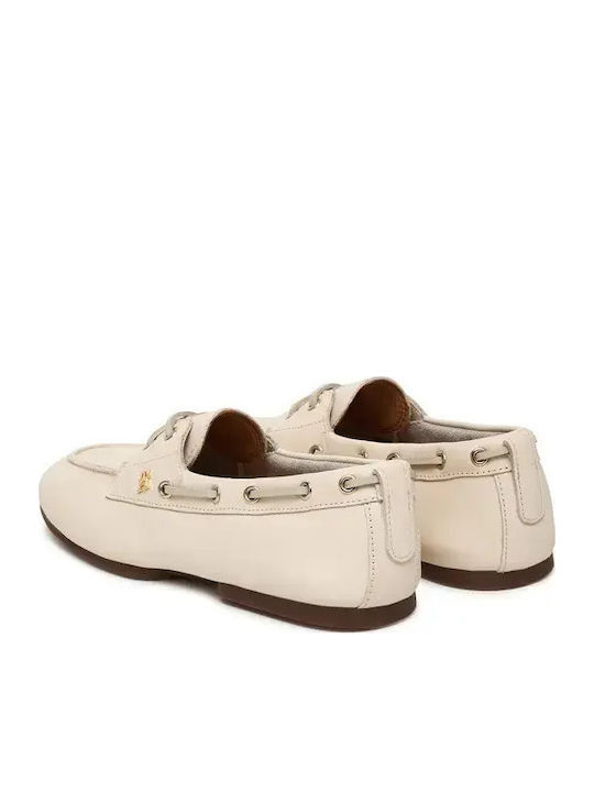 Leather Women's Boat Shoes in Beige Color