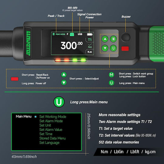 Torque Wrench Drive Size 1/2" Minimum Torque 20-400 Nm