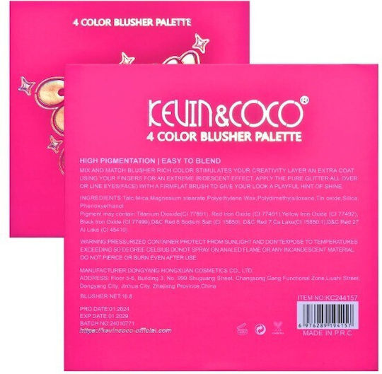 Paletă Blush Kevinandcoco 4 Culori Stay Wild 12.2 X 12.2 X 0.9 Cm