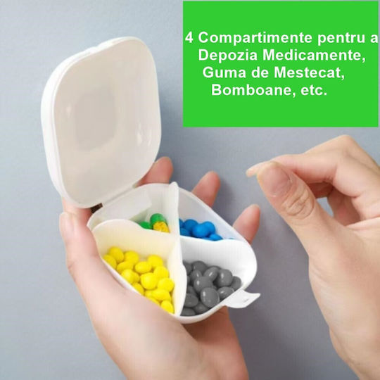 Cutie Pentru Depozitarea Medicamentelor Alista Home 4 Compartimente Închidere Etanșă Portabilă Pătrată Alb Gri Pp 7.6x2.9x7.8 Cm