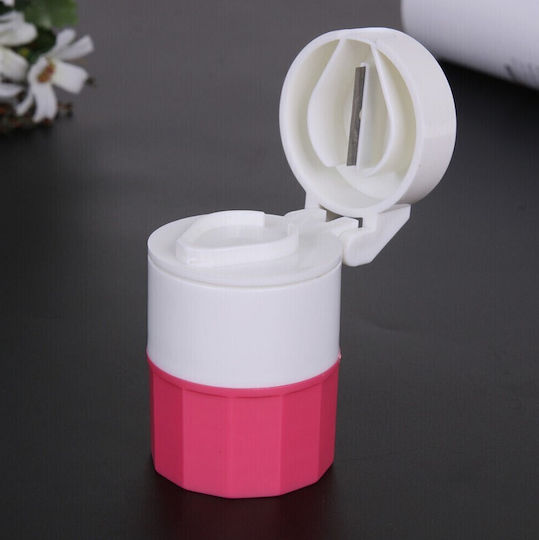 Cutie Multifuncțională de Pastile Alista Home 4 În 1 Pahar de Apă Tăiere Zdrobire Depozitare Compactă ABS Lamă din Oțel Inoxidabil Alb Roz 8.7x6.2x4.1 Cm
