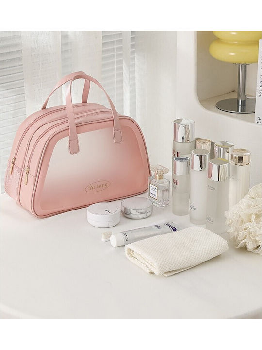 Geantă Cosmetică De Călătorie Alista Home Compartiment Dublu Mată Impermeabilă Translucidă 35 X 22 X 15 Cm Roz