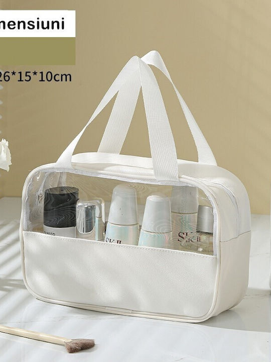 Geantă Cosmetică Alista Home Pentru Călătorie Organizare Material Textil Pvc Impermeabil Portabil 26 X 15 X 10 Cm Albă