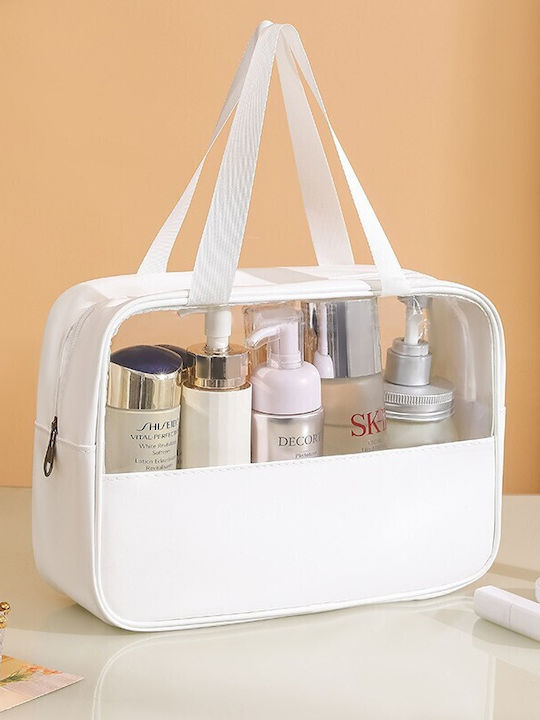 Geantă Cosmetică Alista Home Organizare Călătorie Material Textil Pvc Rezistentă La Apă Portabilă 30x12x21 Cm Albă