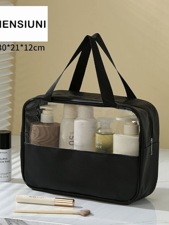 Geantă Cosmetică Neseser Organizare Călătorie Material Textil Pvc Rezistent La Apă Portabil 30x21x12 Cm Negru
