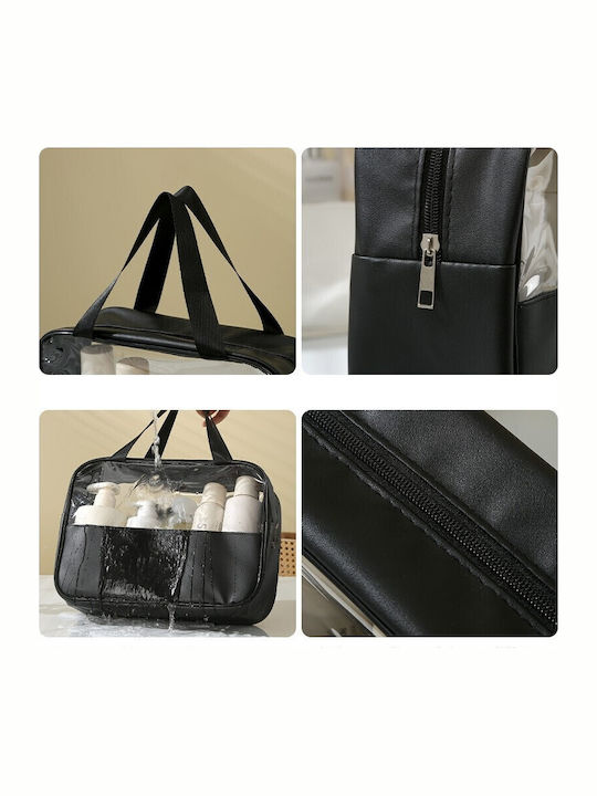 Geantă Cosmetică Neseser Pentru Călătorie Organizare Material Textil Pvc Impermeabil Portabil 26 X 15 X 10 Cm Negru