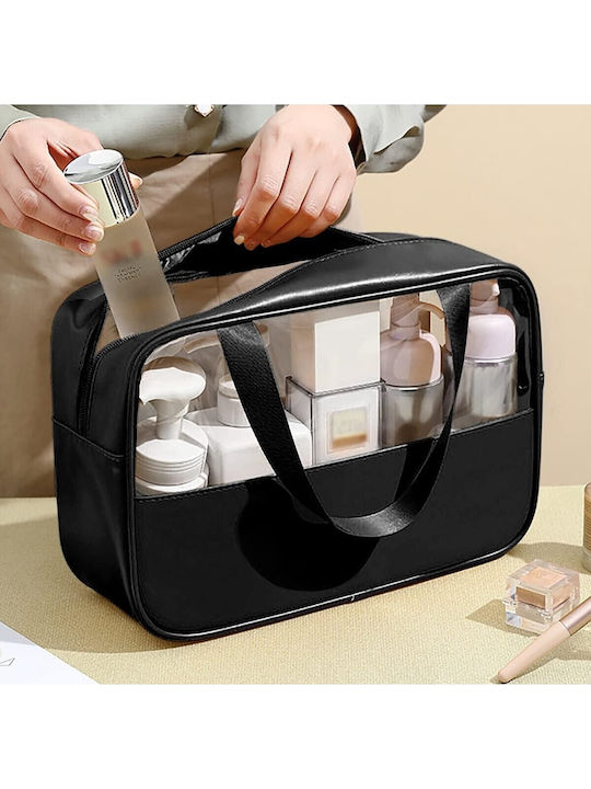 Geantă Cosmetică Neseser Pentru Călătorie Organizare Material Textil Pvc Impermeabil Portabil 26 X 15 X 10 Cm Negru