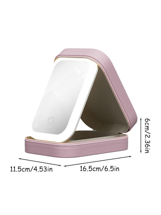 Neseser De Machiaj Alista Home Geantă Cosmetică Oglindă Led 3 Moduri De Lumină Încărcare Usb Baterie 1200 Mah Organizator De Cosmetice 4 Compartimente Piele Ecologică Roz 16.5x11.5x6 Cm