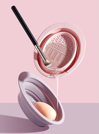 Silicone Accessory Cleaning Makeup Accessories Brushes Sponges 14.5 X 11.5 Cm 2 Usage Modes Foldable Pink