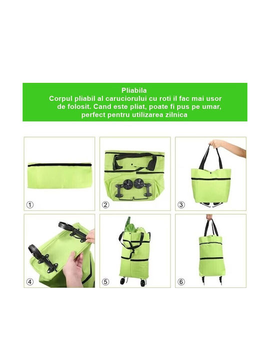 Geantă Pliabilă Alista Home 2 În 1 Roți Cărucior Sacose De Cumpărături 19 L Verde Din Plastic 39 X 46 X 12 Cm