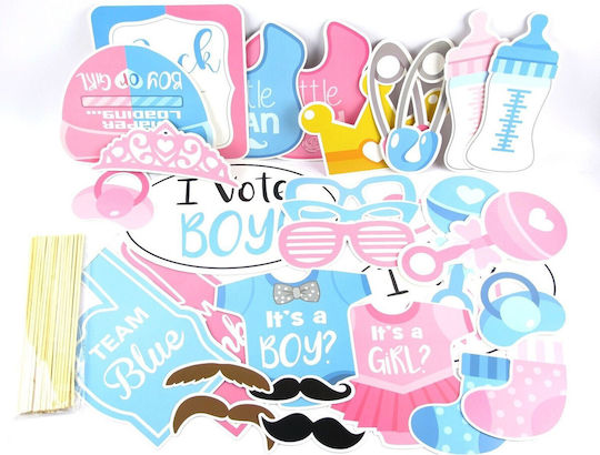Set 30 Accesorii Pentru Petreceri Alista Home Cabina Foto Props Temă Gender Reveal Baby Shower Albastru-Roz