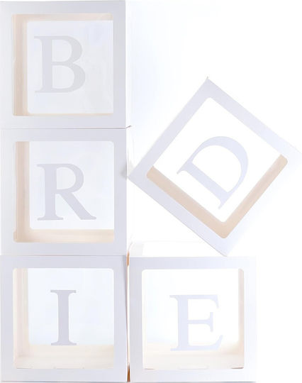 Set 5 Cutii Pentru Baloane Alista Home Mireasă Design Script Tematică Nuntă Cuburi Decorative Din Plastic Accesorii Pentru Petreceri Diverse 30 X 30 Cm Transparent Contur Alb