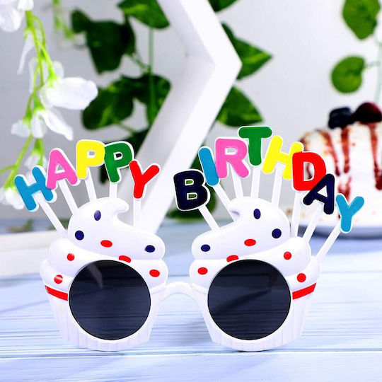 Ochelari La Mulți Ani Tematică Petrecere Protecție Solară Design Cupcake Plastic Alb 18.5x11.5 Cm