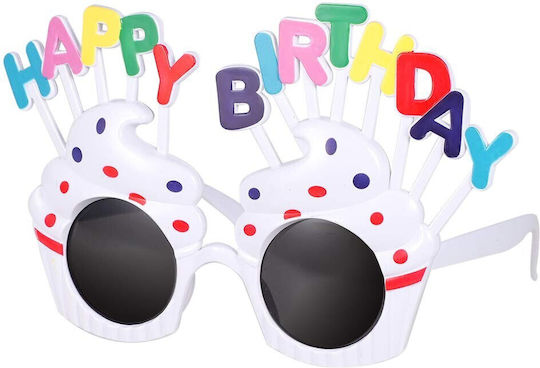 Ochelari La Mulți Ani Tematică Petrecere Protecție Solară Design Cupcake Plastic Alb 18.5x11.5 Cm
