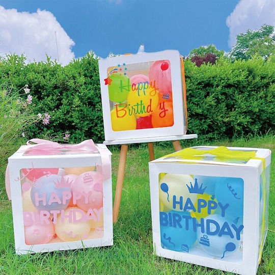 Cutie Baloane Alista Home Tematică La Mulți Ani! Design Script Baloane Albastre Roz Galbene Panglică Inclusă Contur Alb Transparent 30x30 Cm