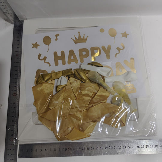Cutie Baloane Alista Home Tematică La Mulți Ani! Design Script Auriu Baloane Albe Panglică Inclusă Contur Alb Transparent 30x30 Cm