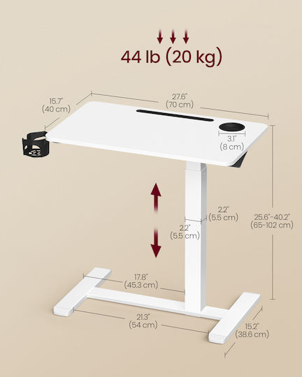 Wooden Computer Desk White with Metal Legs & Adjustable Height 70x40x65cm